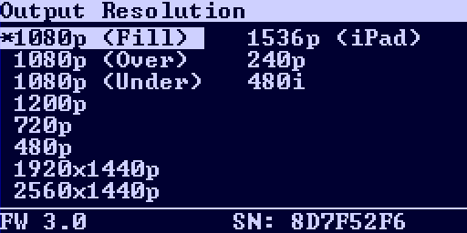 RetroTINK-5X Pro Fw.3.0 OSD Output Resolution